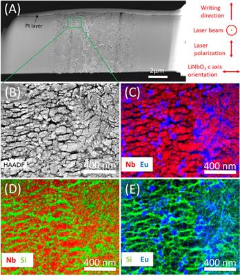 Polarization-dependent orientation of LiNbO3:Eu3+ nanocrystals using ultrashort laser pulses in borosilicate glasses